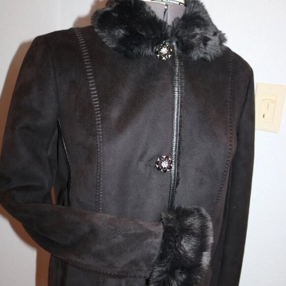 COLDWATER CREEK Coat Jacket Black Faux Suede/Faux Shearling Fur Vegan PS Sherpa - Picture 1 of 15